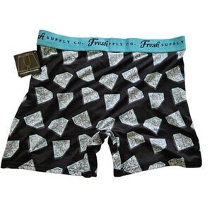 Fresh Supply Co Boxer Briefs NWT Money Diamond Print Black Teal Men Underwear XL